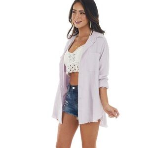 Boutique Lime Lush oversized Thistle cotton frayed button up, M